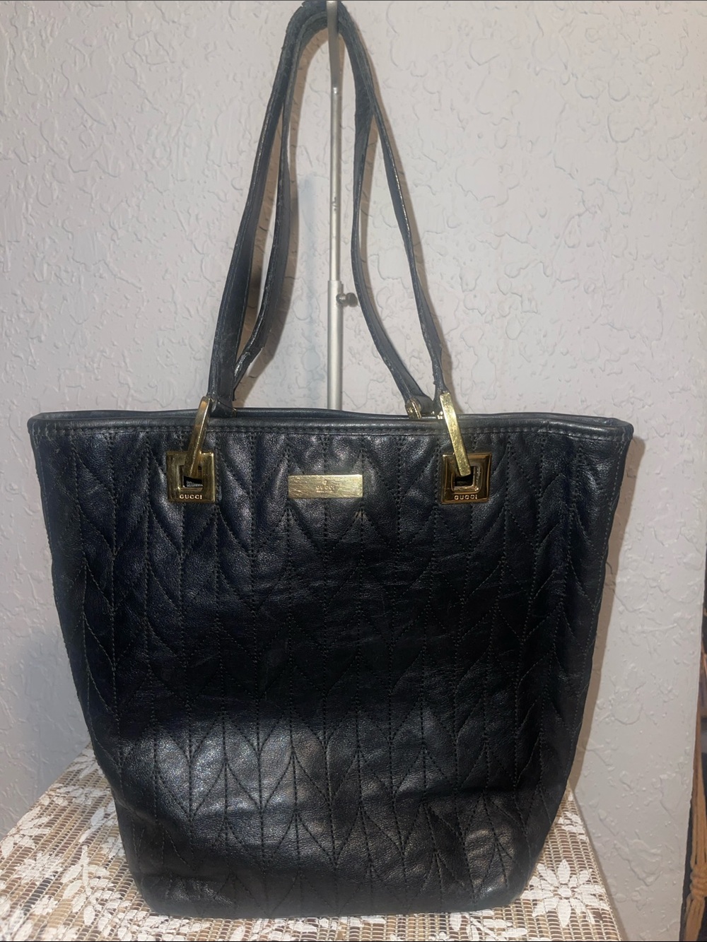 Gucci Black Quilted Tote with Gold Hardware
